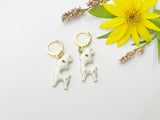 Gold White Deer Earrings, Baby Deer Dangle or Buggies Hoop Earrings, N3209