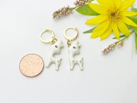 Gold White Deer Earrings, Baby Deer Dangle or Buggies Hoop Earrings, N3209
