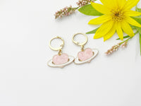 Gold Pink Heart with Ring Earrings, Heart Dangle or Buggies Hoop Earrings, N3210