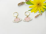 Gold Pink Heart with Ring Earrings, Heart Dangle or Buggies Hoop Earrings, N3210