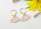 Gold Pink Heart with Ring Earrings, Heart Dangle or Buggies Hoop Earrings, N3210