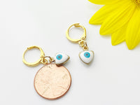 Gold Blue Evil Eye Earrings, Evil Eye Dangle or Buggies Hoop Earrings, N3216