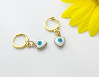 Gold Blue Evil Eye Earrings, Evil Eye Dangle or Buggies Hoop Earrings, N3216