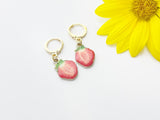 Gold Red Strawberry Earrings, Foodie Dangle or Buggies Hoop Earrings, N3217