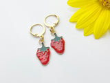 Gold Strawberry Earrings, Red Strawberry Foodie Dangle or Buggies Hoop Earrings, N3218