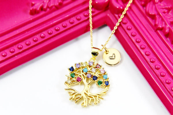 Mom Necklace Gift, Gold Tree Necklace Gift, Mother Day's Necklace Gift, Mom Gift, Grandma Gift, Personalized Initial Necklace Gift, N3226