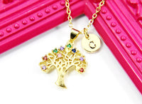 Gold Tree Necklace Gift, Mom Necklace Gift, Mother Day's Necklace Gift, Mom Gift, Grandma Gift, Personalized Initial Necklace, N3228