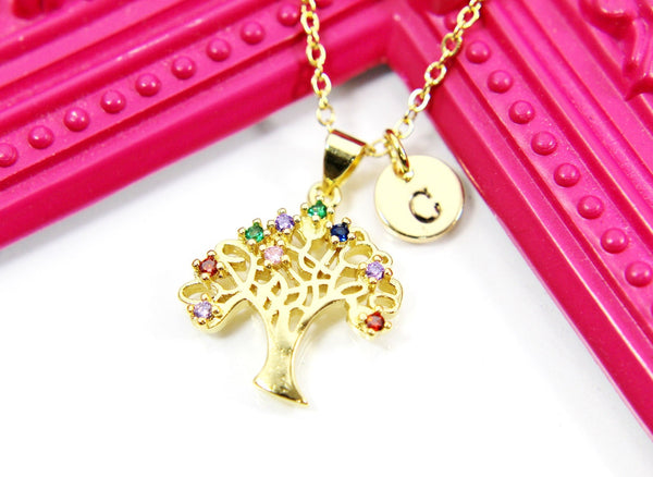 Gold Tree Necklace Gift, Mom Necklace Gift, Mother Day's Necklace Gift, Mom Gift, Grandma Gift, Personalized Initial Necklace, N3228