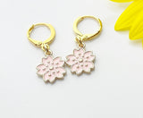 Japanese Cherry Blossom Earrings, Beautiful Gold Pink Cherry Blossom Earrings, Flower Peach Blossom Jewelry Gift, N3240
