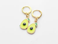 Gold Avocado Earrings, Avocado Foodie Dangle or Buggies Hoop Earrings, N3241