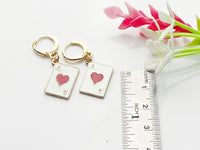 Gold Ace of Heart Earrings, Red Heart Poker Card Jewelry, Red Hear Ace Play Card Jewelry, N3251