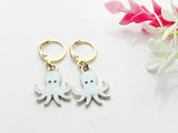 Gold Octopus Dangle Earrings, Sea Blue Enamel Jewelry