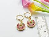 Gold Wreath Earrings, Red Green Wreath Flower Jewelry, N3256