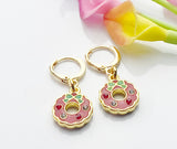 Gold Wreath Earrings, Red Green Wreath Flower Jewelry, N3256