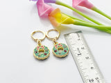 Gold Christmas Wreath Charm Earrings, Red Green Wreath Flower Jewelry, N3257