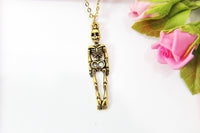 Gold Skeleton Necklace, Human Skeleton Charm Necklace, N449C