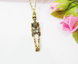 Gold Skeleton Necklace, Human Skeleton Charm Necklace, N449C