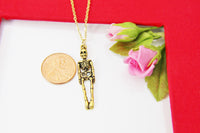 Gold Skeleton Necklace, Human Skeleton Charm Necklace, N449C