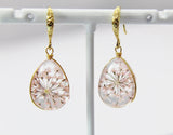 Gold Teardrop Pressed Flower Earrings, Stainless Steel Hooks