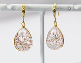 Gold Teardrop Pressed Flower Earrings, Stainless Steel Hooks