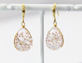 Gold Teardrop Pressed Flower Earrings, Stainless Steel Hooks