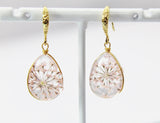 Gold Teardrop Pressed Flower Earrings, Stainless Steel Hooks