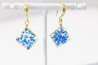Gold Blue Press Flower Earrings, Press Wild Flower, Mother's Day Gift, Mother Earrings, Mother Daughter Gift, Gardener Gift, N3277