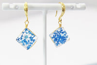 Gold Blue Press Flower Earrings, Press Wild Flower, Mother's Day Gift, Mother Earrings, Mother Daughter Gift, Gardener Gift, N3277