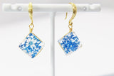 Gold Blue Press Flower Earrings, Press Wild Flower, Mother's Day Gift, Mother Earrings, Mother Daughter Gift, Gardener Gift, N3277