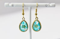 Gold Blue Wild Flower Earrings, Press Flower, Mother's Day Gift, Mother Earrings, Mother Daughter Gift, Gardener Gift, Forget me not,N3278