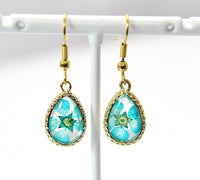 Gold Blue Wild Flower Earrings, Press Flower, Mother's Day Gift, Mother Earrings, Mother Daughter Gift, Gardener Gift, Forget me not,N3278