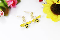 Gold Queen Bee Stud Earrings, Yellow Black Bee, Mother's Day Gift, Mother Earrings, Mother Daughter Gift, Gardener Gift, N3279