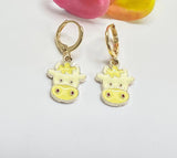 Gold Calf Earrings, Cute Yellow Calf Charm Earrings, Daily Cow Earrings, N3132