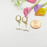 Gold Cat Earrings, Cute White Cat Charm Earrings, Playing Kitten Earrings, N3136