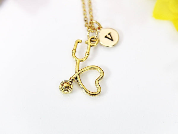 Gold Stethoscope Heart Necklace, Mother's Day Gift, Graduation Med School Gift, Doctor Nurse Gift, Medical Student Gift, Personalized, N3288