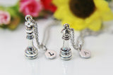 Girlfriend Boyfriend Gift, Silver King Queen Chess Piece Necklace, Best Friends Gift, Valentine Gift, Personalized Initial Necklace, N3290