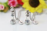 Girlfriend Boyfriend Gift, Silver King Queen Chess Piece Necklace, Best Friends Gift, Valentine Gift, Personalized Initial Necklace, N3290