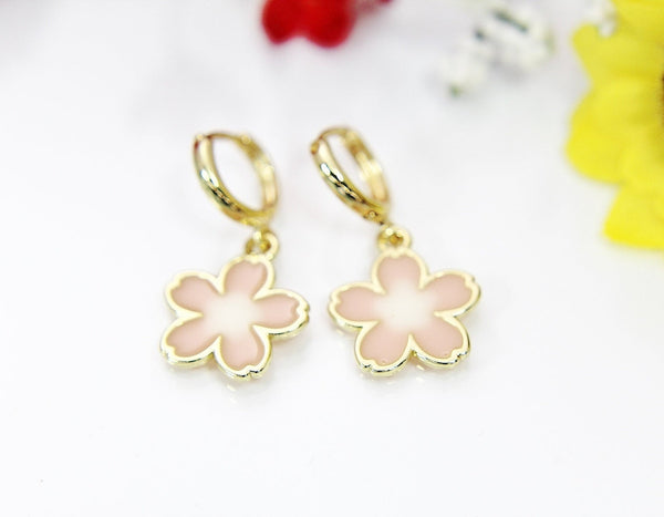 Sakura Flower Earrings, Gold Japaneses Cherry Blossom Earrings, Hoop or Stud or Dangle Earrings in Option N3292