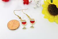 Red Wine Earrings, Gold Goblet Red Wine Earrings, Hoop or Stud or Dangle Earrings in Option N3294