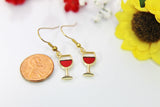 Red Wine Earrings, Gold Goblet Red Wine Earrings, Hoop or Stud or Dangle Earrings in Option N3294