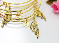 Mother's Day Gift, Mom Gift, Best Fishing Bracelet Gift, Gold Fishing Rod With Fish Charm Bracelet, Initial Jewelry, N3145