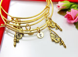 Mother's Day Gift, Mom Gift, Best Fishing Bracelet Gift, Gold Fishing Rod With Fish Charm Bracelet, Initial Jewelry, N3145