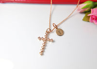 Rose Gold Cross Necklace,, Mother's Day Necklace, Mother's Day Jewelry, Mother's Day Gift, Personalized Initial Necklace Gift, N3155