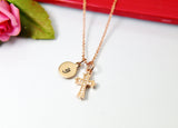 Rose Gold Cross Necklace, Mother's Day Necklace, Mother's Day Jewelry, Mother's Day Gift, Personalized Initial Necklace Gift, N3160