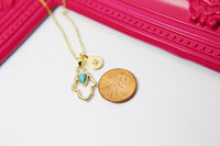 Gold Hamsa Imitation Turquoise Necklace, Mother's Day Necklace, Mother's Day Jewelry Gift, Personalized Initial Necklace Gift, N3163