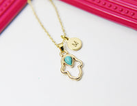 Gold Hamsa Imitation Turquoise Necklace, Mother's Day Necklace, Mother's Day Jewelry Gift, Personalized Initial Necklace Gift, N3163