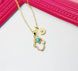 Gold Hamsa Imitation Turquoise Necklace, Mother's Day Necklace, Mother's Day Jewelry Gift, Personalized Initial Necklace Gift, N3163