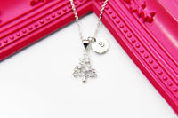 Silver Pine Tree Necklace, Christmas Tree with Star, N3167