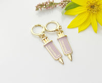 Gold Medical Syringe Charm Earrings, Injection Syringe Phlebotomy Phlebotomist Earrings, Graduation Gift, N2975A