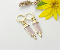 Gold Medical Syringe Charm Earrings, Injection Syringe Phlebotomy Phlebotomist Earrings, Graduation Gift, N2975A